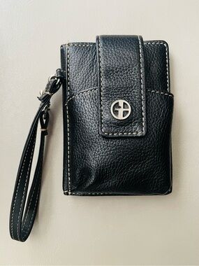 Gianni Bini Black Leather Wristlet Phone Pouch with Strap